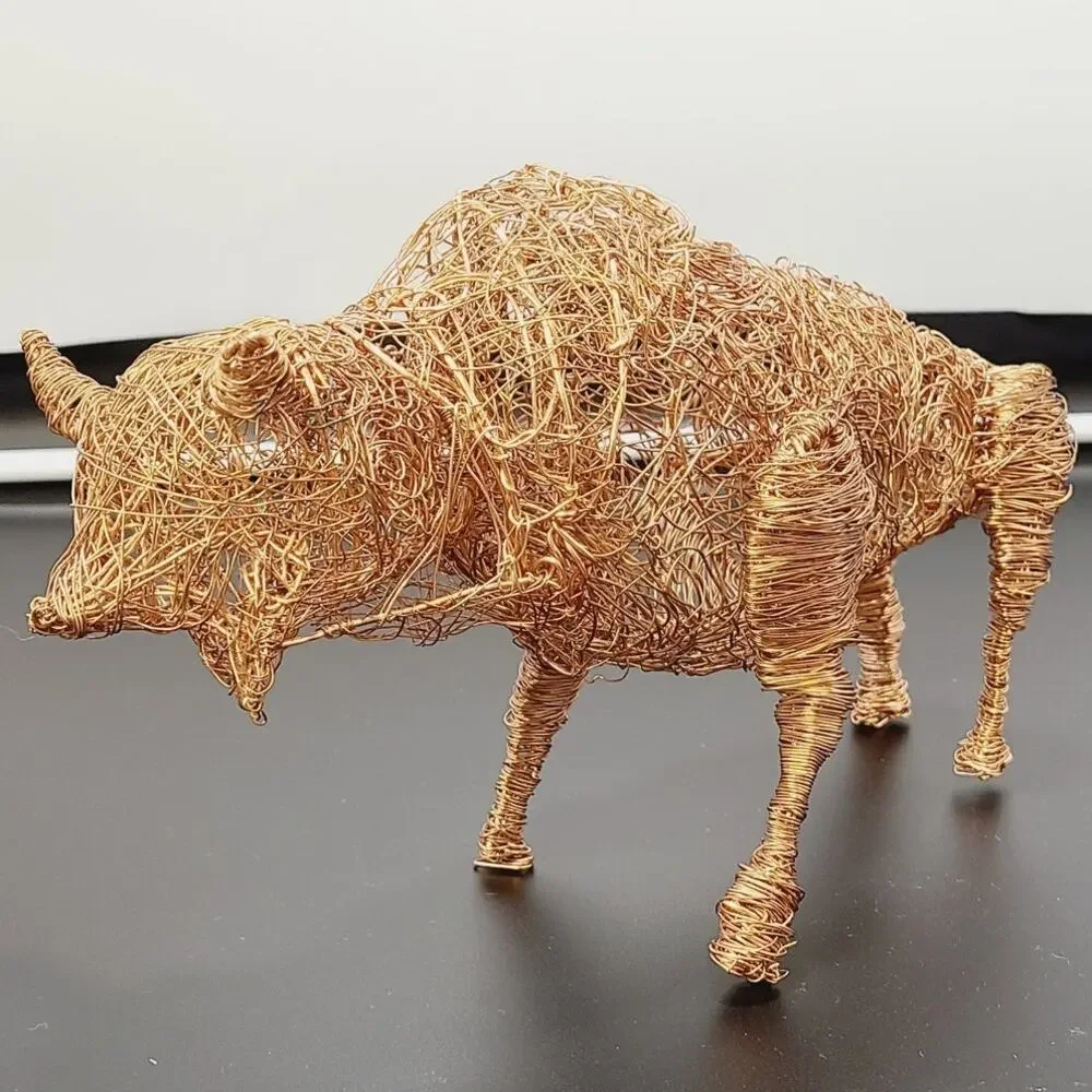 Sculpture, Copper Wire, Bull Bison, PRE-OWNED